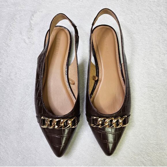 Old Navy Faux Leather Slingback Gold Chain Career Wear Flats Chocolate Size 6 - Picture 1 of 9